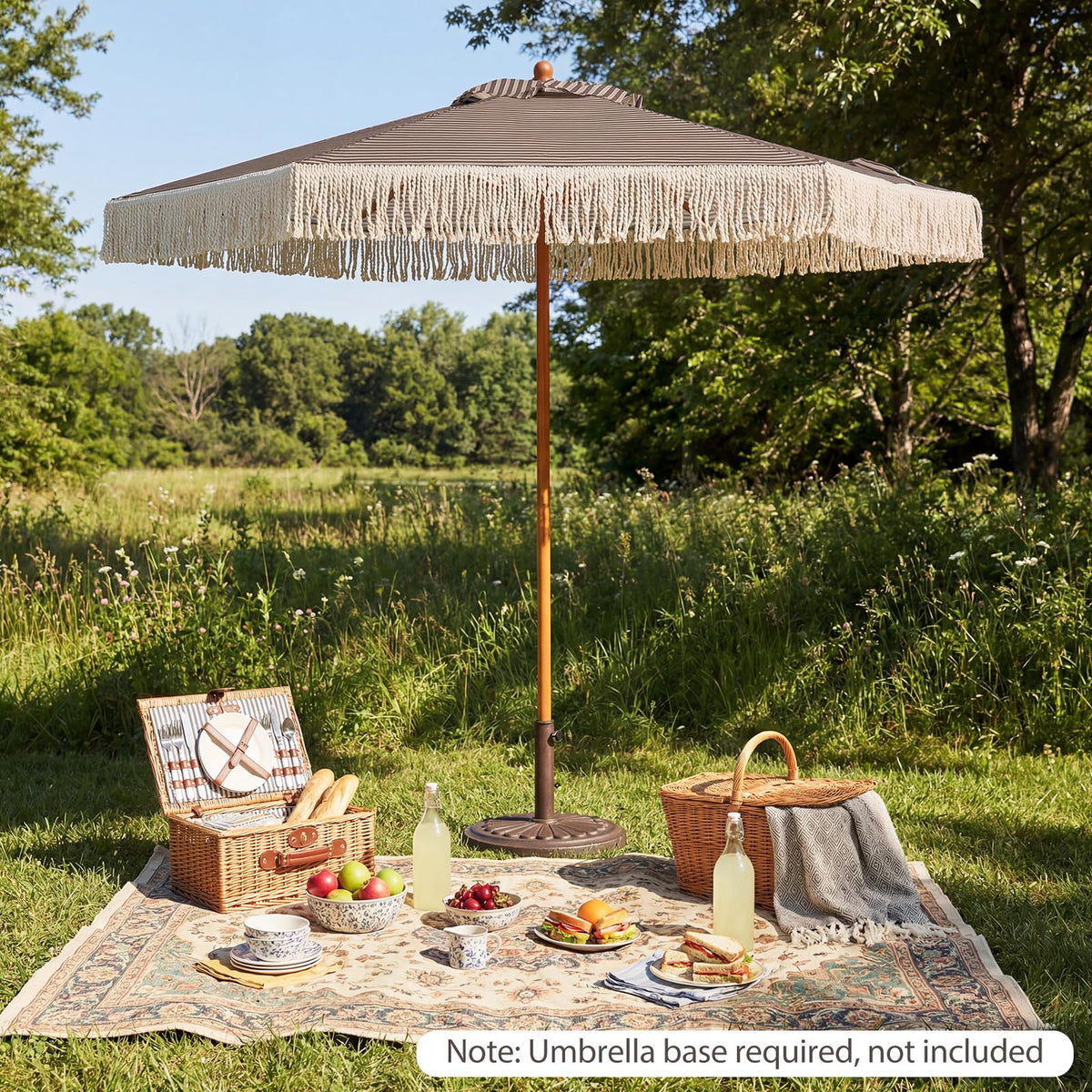 2.1m Patio Umbrella with Fringe Sun-Protective Polyester Canopy