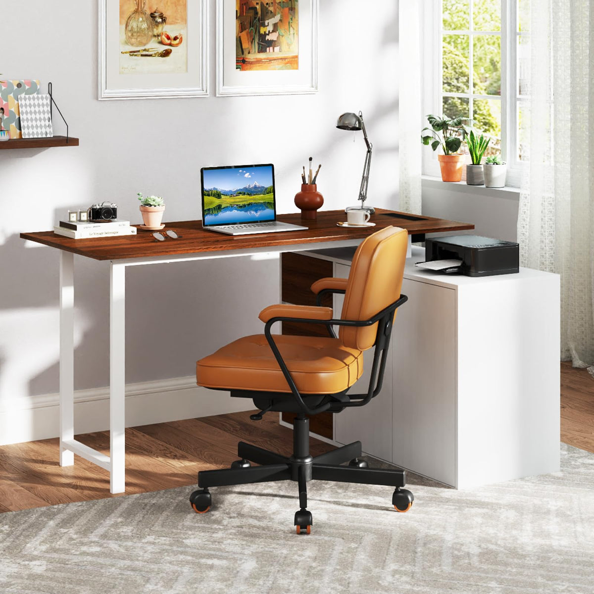 Giantex L-Shaped Desk with File Cabinet & Power Outlet, 138 cm Reversible Corner Computer Desk with 3 Drawers