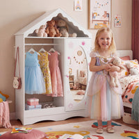 Kids Clothing Rack with Mirror, Children Dress Up Center w/Open Hanging Rack