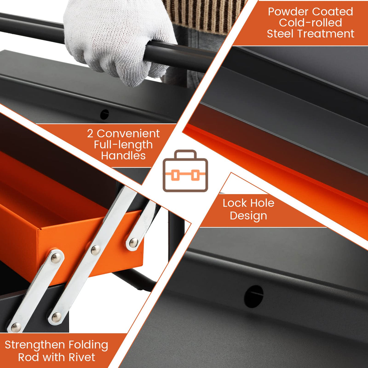 Metal Tool Box 5-Tray Cantilever with 3 Level Fold Out