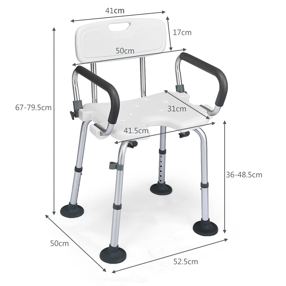 Non-Slip Shower Chair with Shower Buckle and U-Shaped Cutout