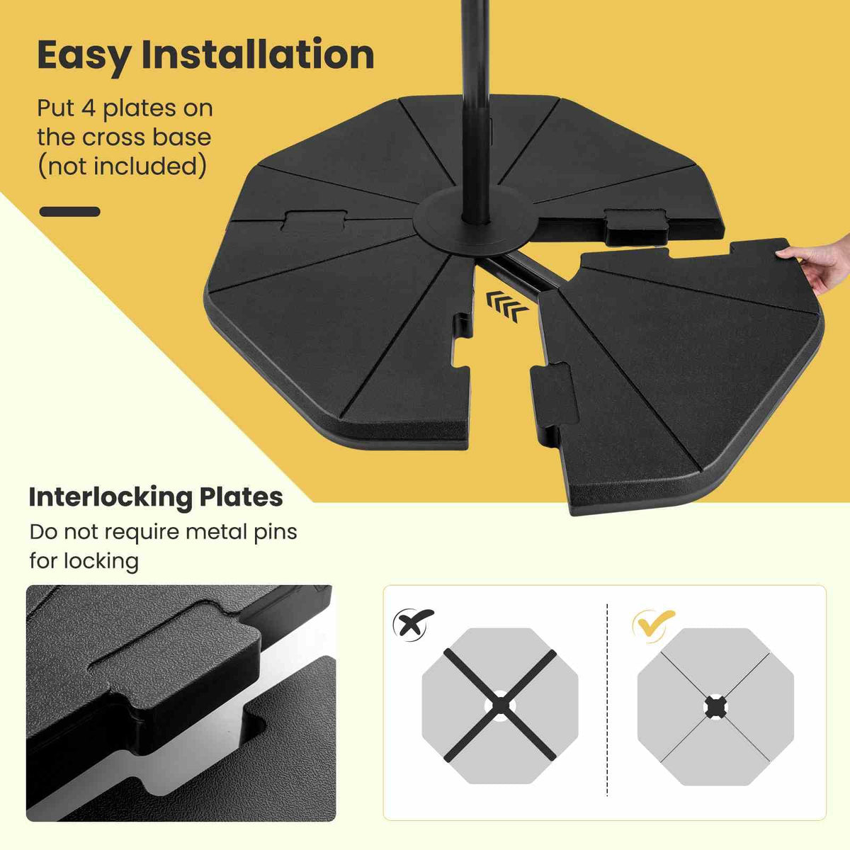 4-Piece Heavy-Duty Fillable Umbrella Base Stand for Garden Yard Poolside