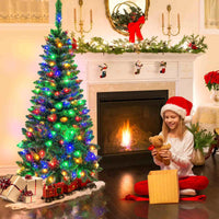 1.37 M Artificial Pencil Christmas Tree with 150 Colorful LED Lights and Foldable Metal Stand