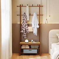 3-in-1 Hall Tree with 11 Hooks Hanging Rods and Shelves for Home