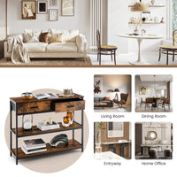 Giantex 100CM Console Table, Behind Couch Table with 2 Folding Fabric Drawers & Shelves , Rustic Brown