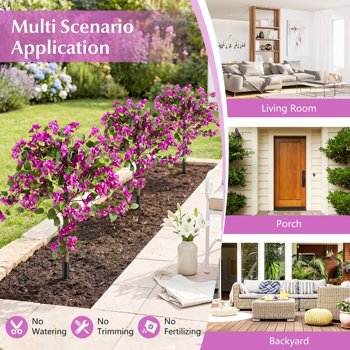 Giantex 2 Pack Bougainvillea Artificial Trees with PE Trunks & Ground Spike
