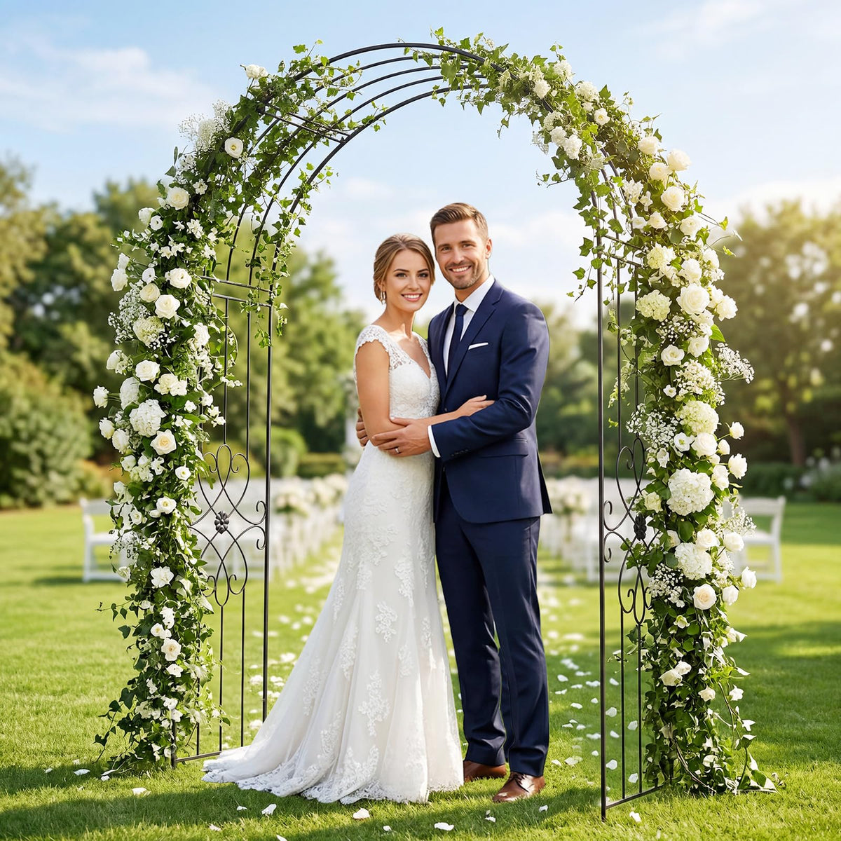 Garden Metal Arch Trellis with Ground Stakes, Outdoor Arch Archway