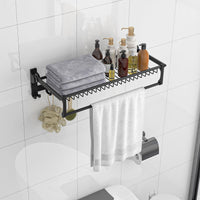 Giantex Foldable Bathroom Towel Rack, Wall Mounted Towel Shelf w/Adjustable Towel Bar & Movable Hooks