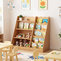 5-Tier Scalloped Shelves, Deep Compartments, Wooden Book