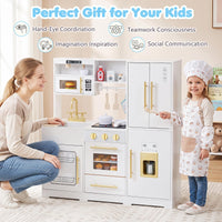 Wooden Play Kitchen with Lights & Sounds and Sink Stove Oven for Kids Ages 3+