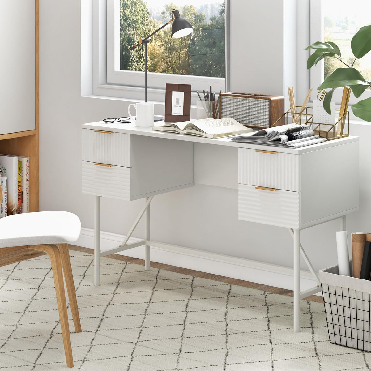 Computer Desk with 4 Drawers, 120cm Home Office Desk with Storage