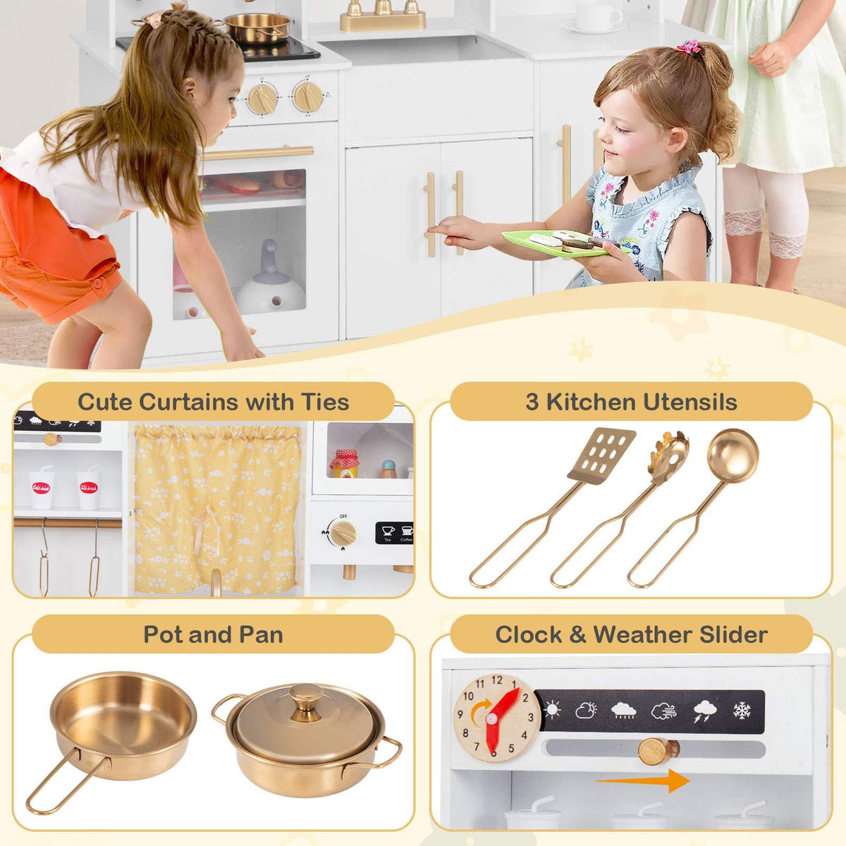 Pretend Play Kitchen for Kids with Coffee Maker Sink Faucet