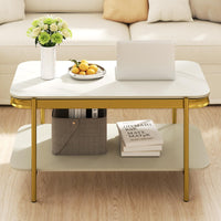 Modern Rectangular Coffee Table with Sintered Stone Top & Storage Shelf for Indoor