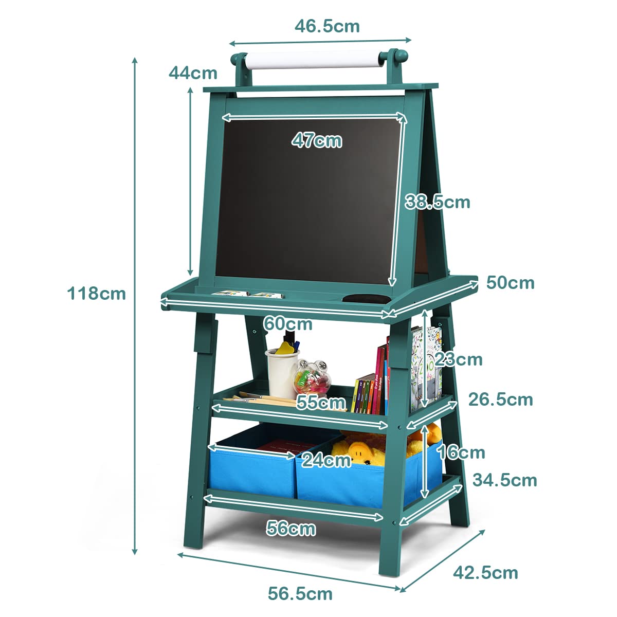 Kids Art Easel, 3 in 1 Double-Sided Standing Easel for Toddlers w/Chalkboard