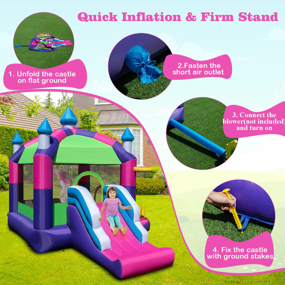 5-in-1 Inflatable Bounce Castle with Sun Roof (without Blower & Balls)