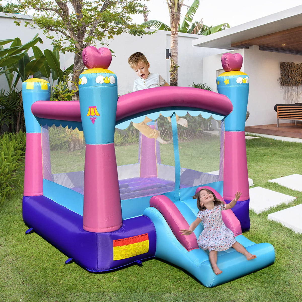 Inflatable Jumping Castle, 3-in-1 Princess Theme Kids Bounce House w/Fun Slide