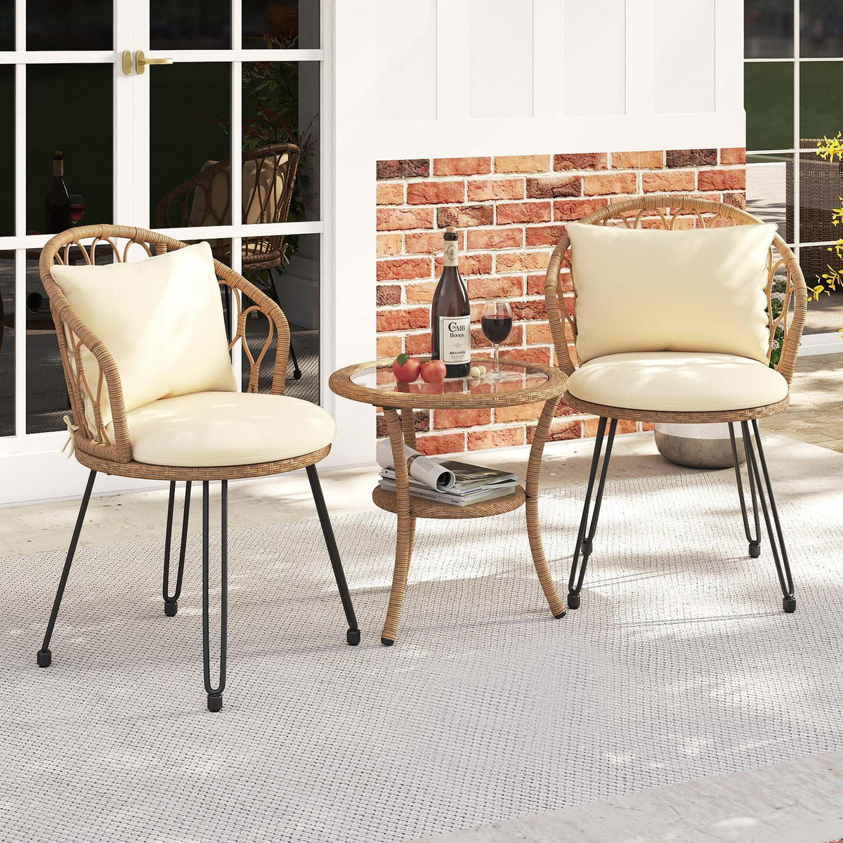 3 Pieces PE Wicker Patio Bistro Set, Outdoor Conversation Set