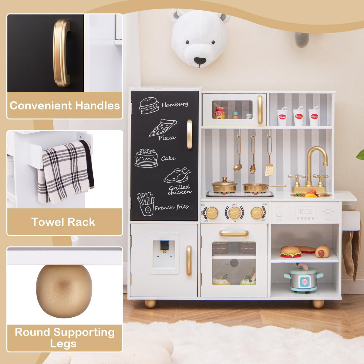 Pretend Play Kitchen for Kids with Sink and Faucet