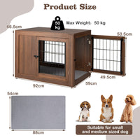 Furniture Dog Crate, Pet Crate End Table w/Cushion, Double Doors, Mesh, Indoor Use Dog Cage House