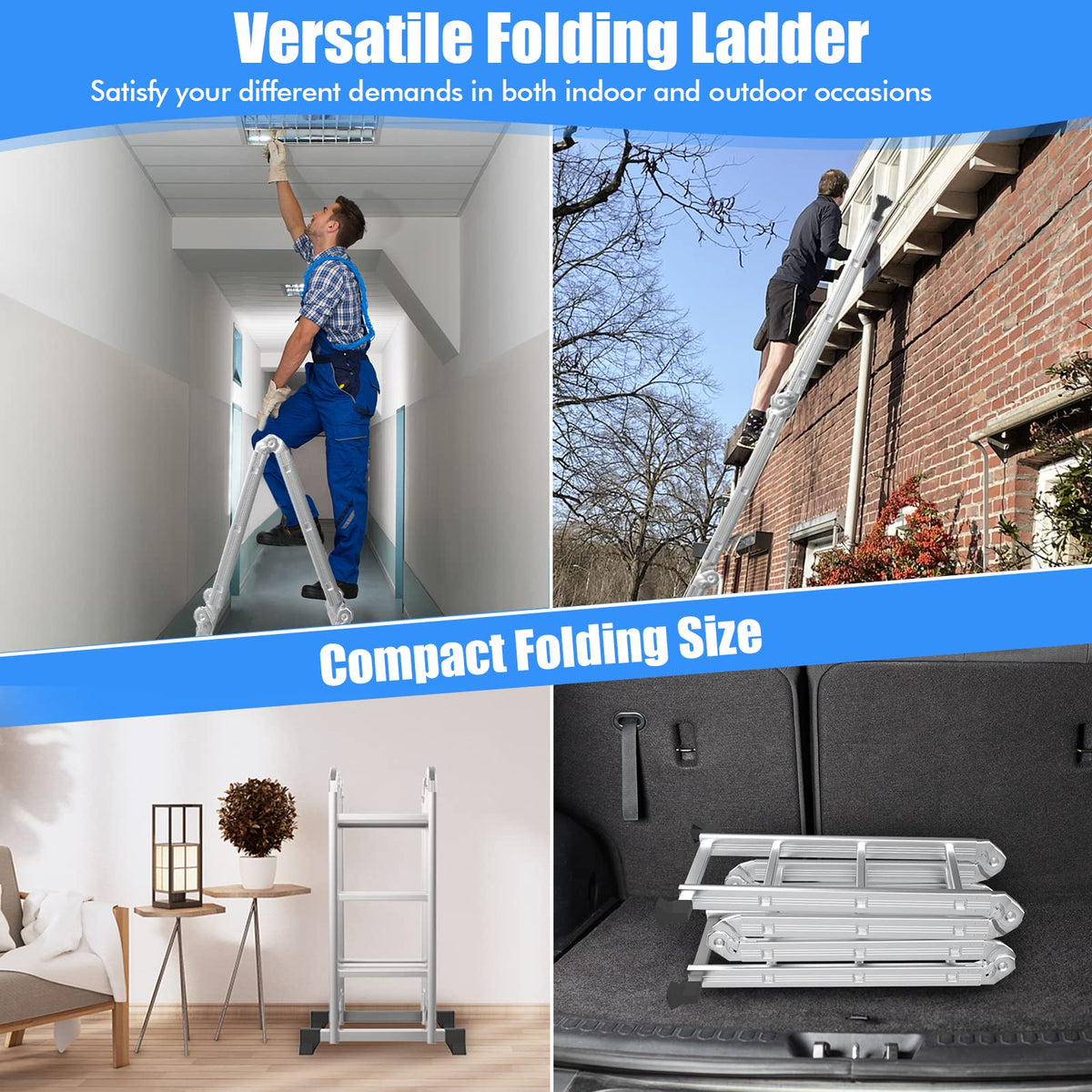 Giantex 7-in-1 12 Ft Folding Ladder, Multi Position Aluminium Extension Ladder