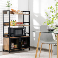 Giantex Industrial Baker’s Rack, 3-Tier Kitchen Microwave Oven Stand w/ 2 Door Storage Cabinet, Rustic Brown