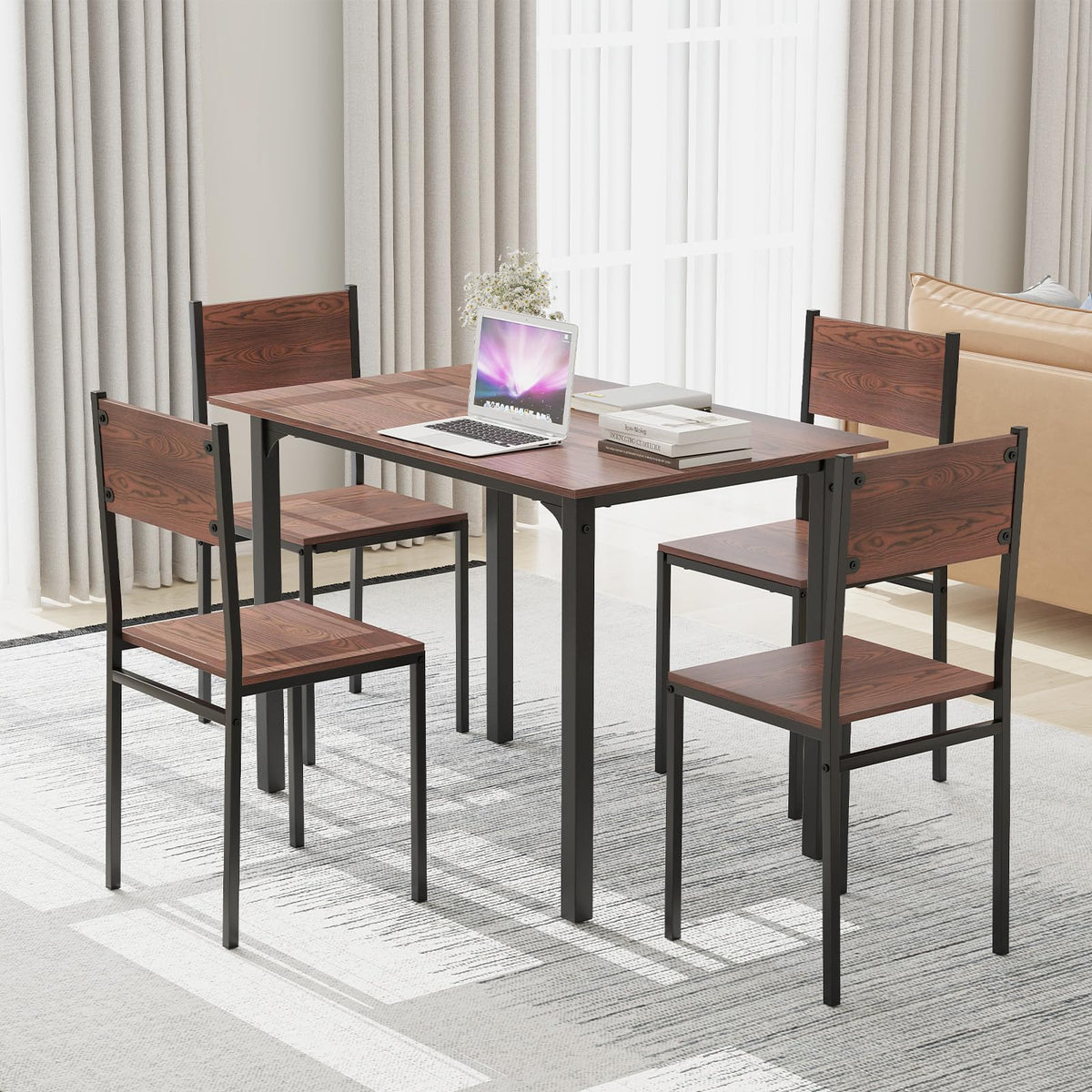 Dining Table Set for 4, Modern 5-Piece Kitchen Table & Chairs Set