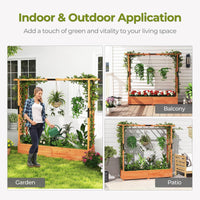 Raised Garden Bed with 2-Sided Trellis & Hanging Roof, Fir Wood Planter Box