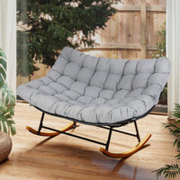 150 cm Double Papasan Rocking Chair with Thick Cushion for 2