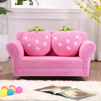 Kids Sofa with 2 Cute Strawberry Pillows, Children Couch Armrest Chair Double Seats