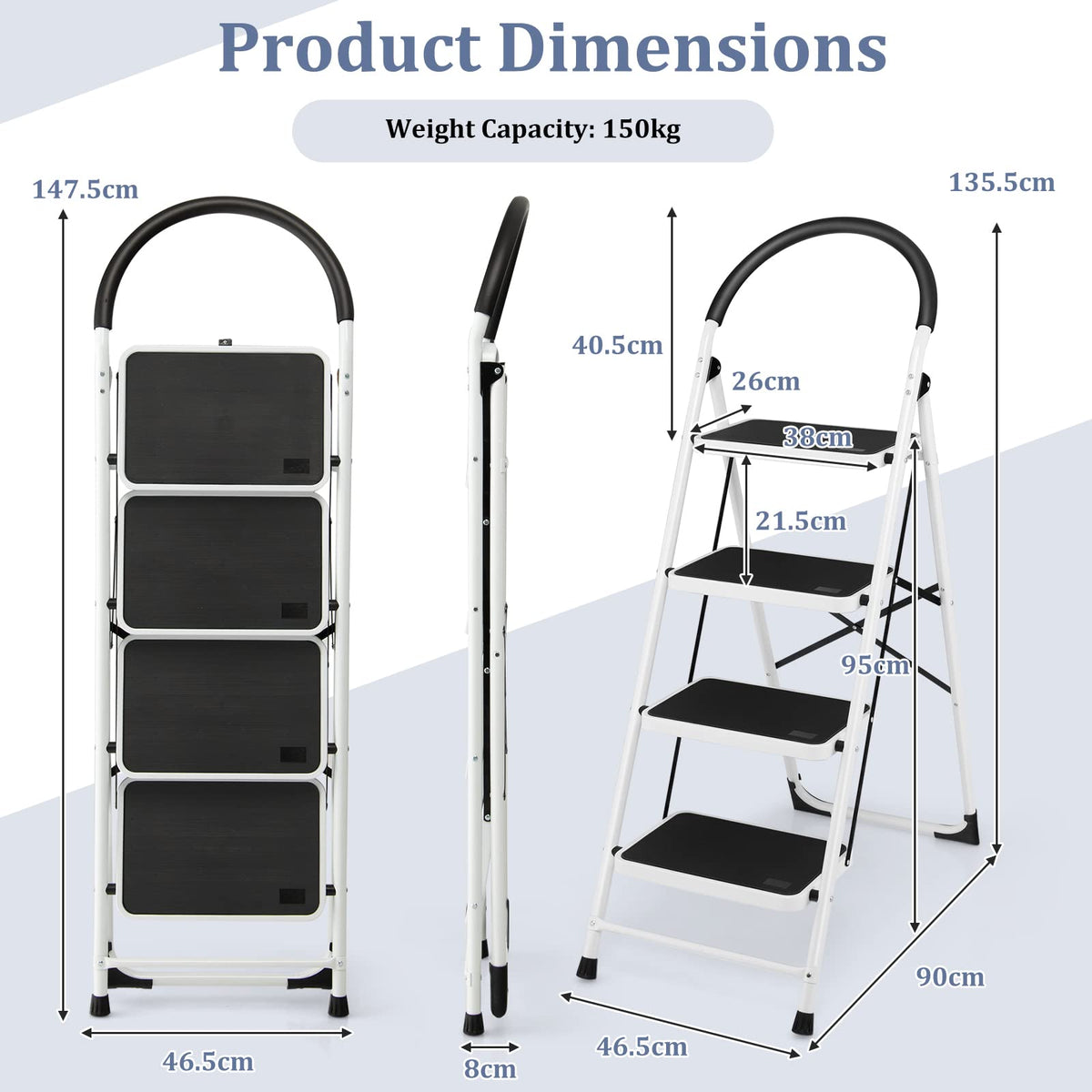 Folding Step Stool Stepladders W/Widen Pedal (4-Step)