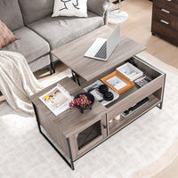 106cm Lift Top Coffee Table, Industrial Center Table with Mute Pneumatic Lifting, Grey
