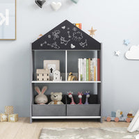 Playhouse Kids Bookshelf with Writable Chalkboard and Whiteboard