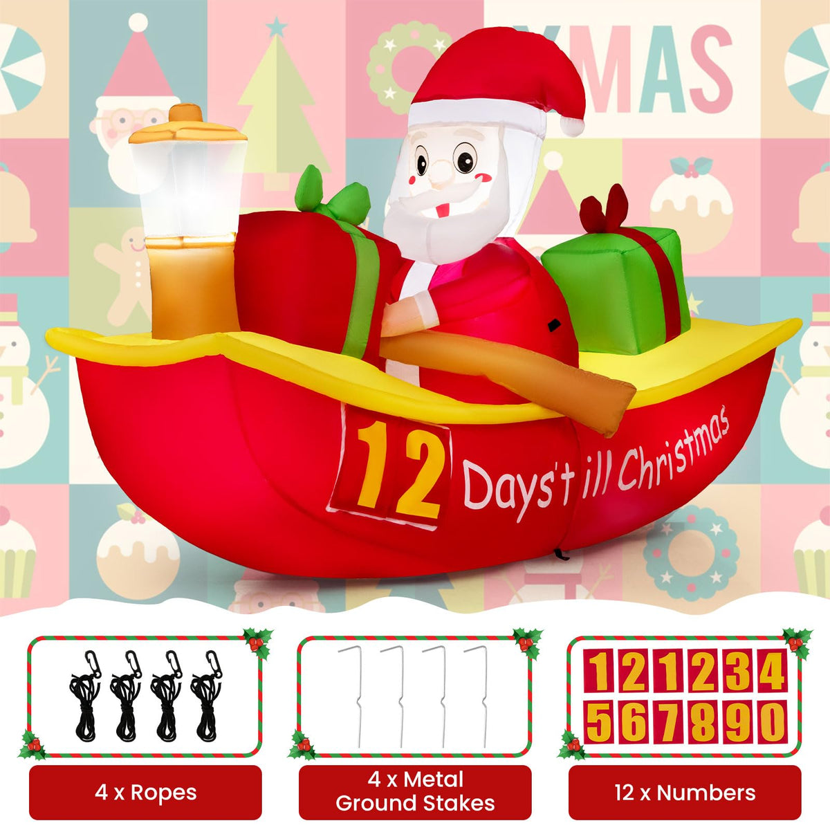 2.1M Long Christmas Inflatables with Navigation Light for Yard