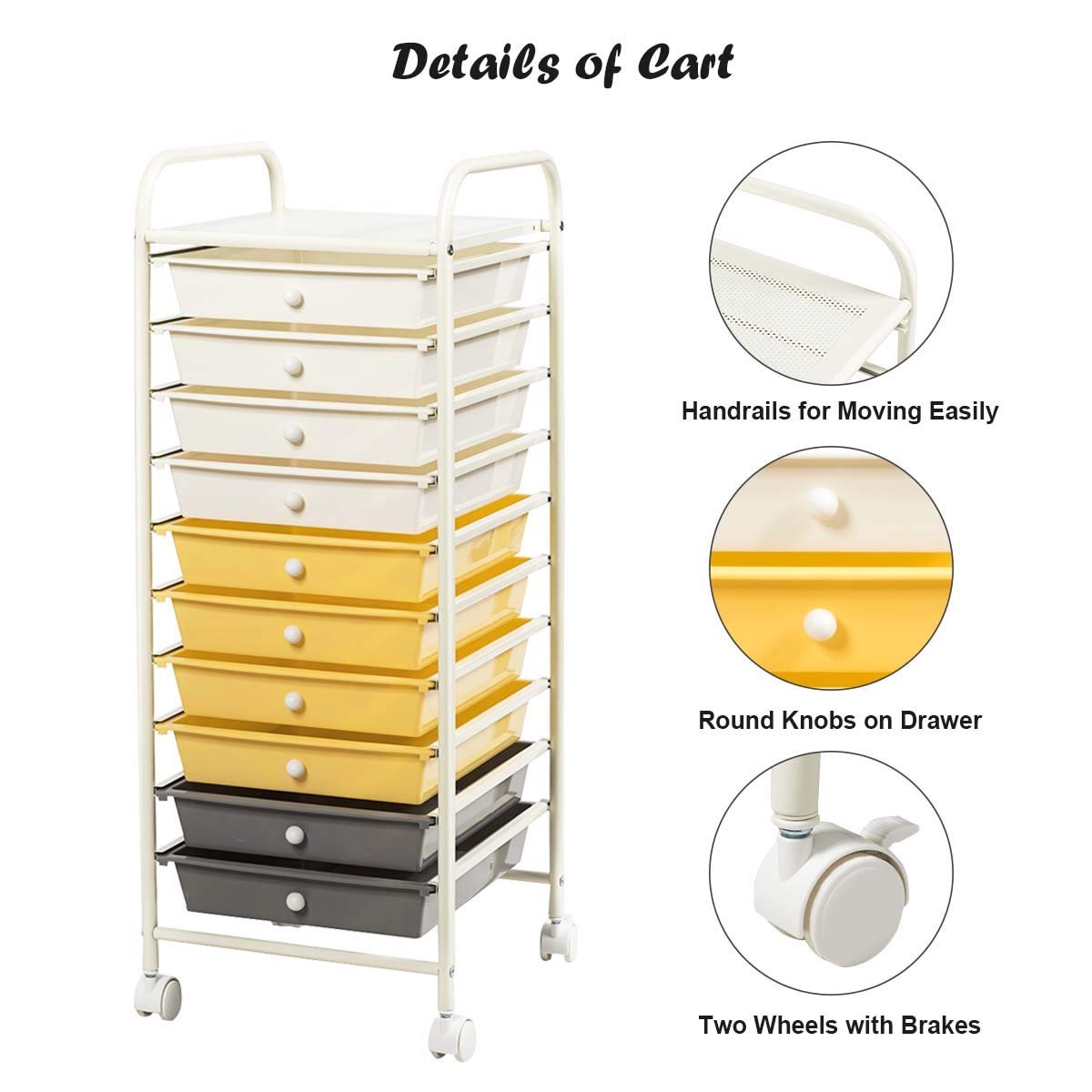 10-Drawer Rolling Storage Cart, Utility Tools Scrapbook Paper Organizer Cart