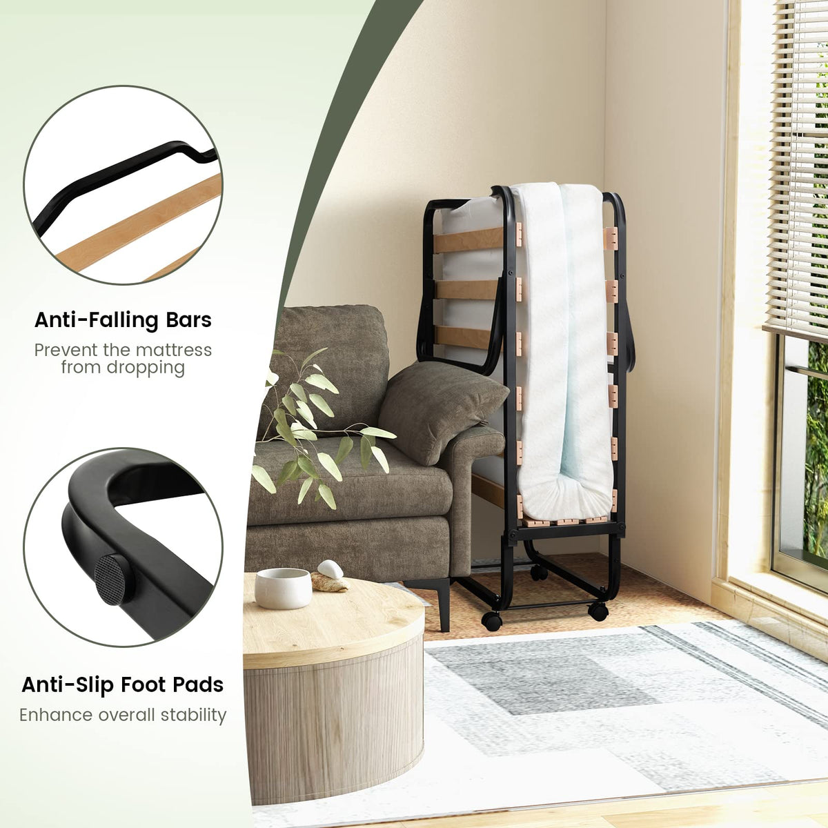 Folding Bed with Mattress, Roll Away Guest Bed for Adult