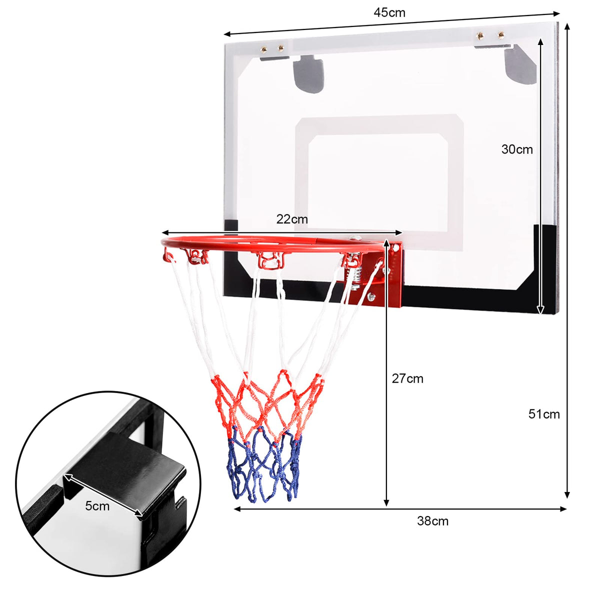 Over-The-Door Mini Basketball Hoop Set, Door & Wall Mounted Basketball Hoop W/Shatterproof Backboard