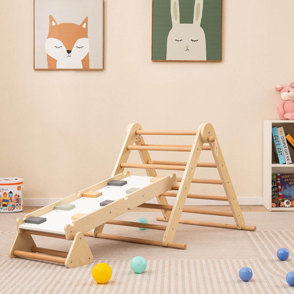3-in-1 Pikler Triangle Climbing Set with Dual-Side Ramp and Adjustable Climbing Triangle