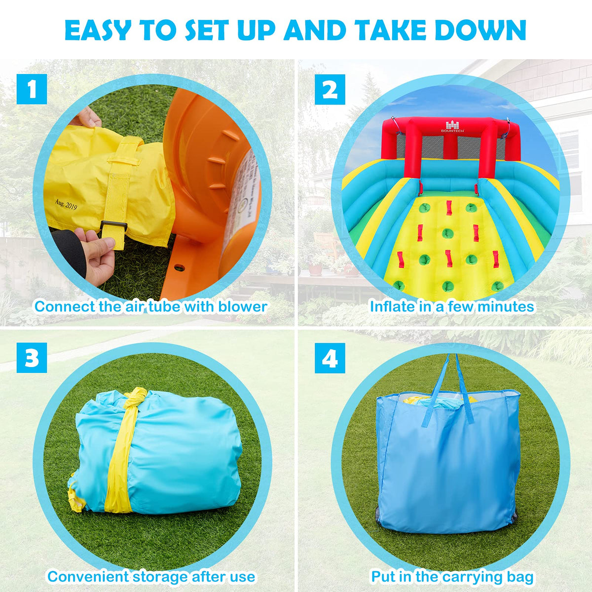 Inflatable Water Slide, 452 x 365 x 233CM Giant Water Park for Kids w/Double Long Slides, Climbing Wall(with 680W Blower)