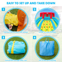 Inflatable Water Slide, 452 x 365 x 233CM Giant Water Park for Kids w/Double Long Slides, Climbing Wall(with 680W Blower)