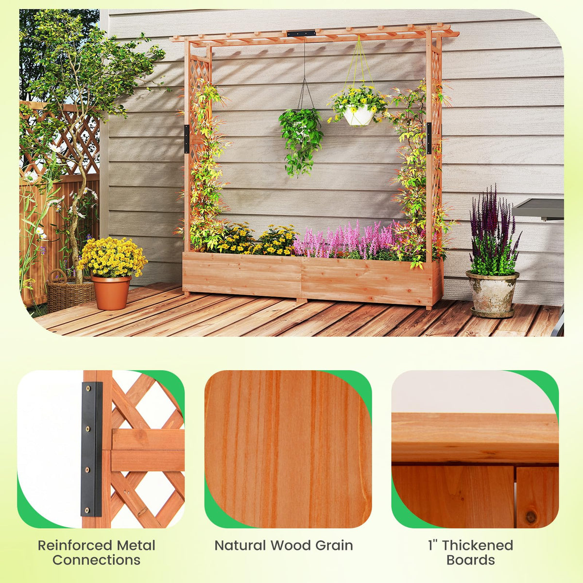 Giantex Raised Garden Bed with Trellis & Hanging Roof, 77"x17"x72"