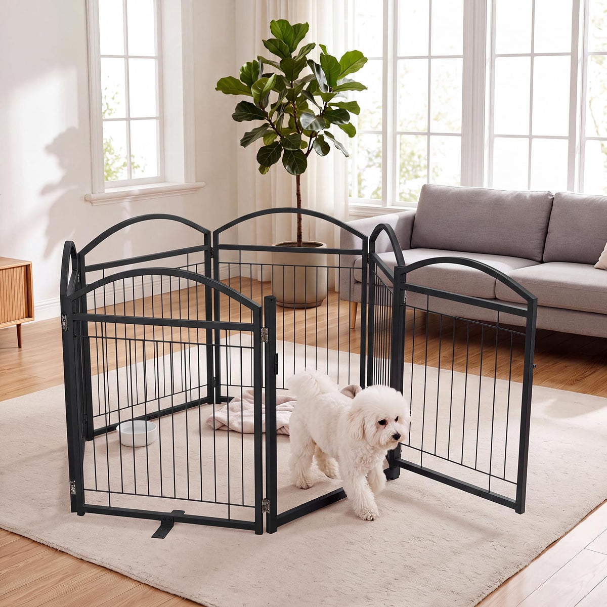 360/480x81cm Foldable Metal Dog Gate with Door 6/8 Panels