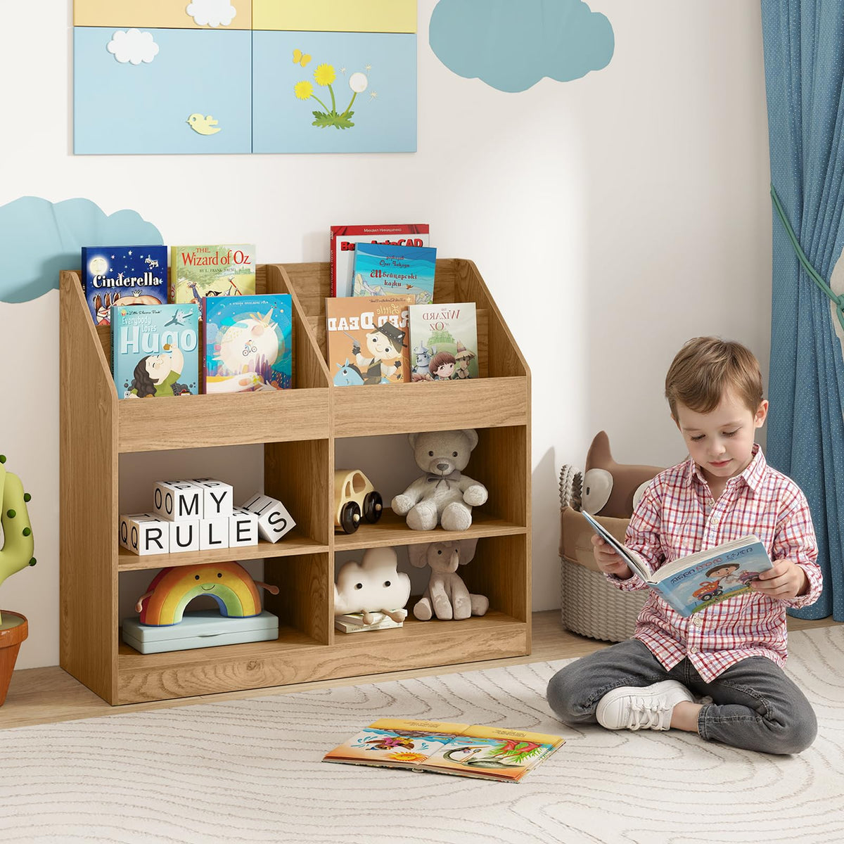 3-Tier Kids Bookshelf, Toy Storage Organizer Shelf w/Display Rack
