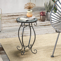 Mosaic Outdoor Side Table with Weather Resistant Ceramic Tile Tabletop