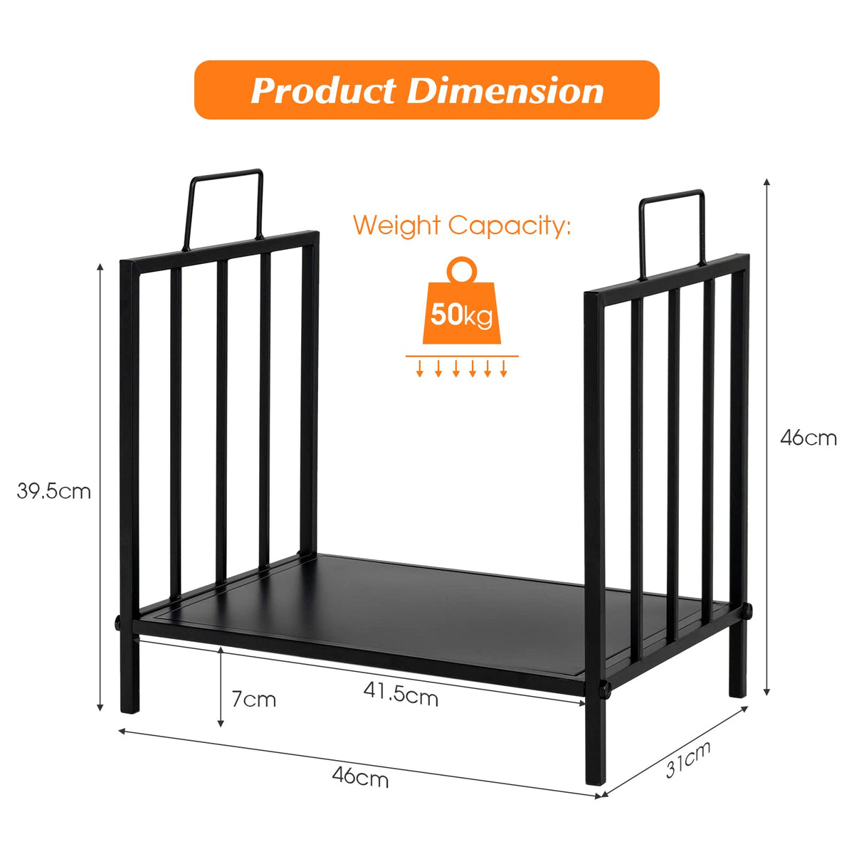 Firewood Log Rack, for Indoor Outdoor Steel Log Holder w/50 kg Load Capacity