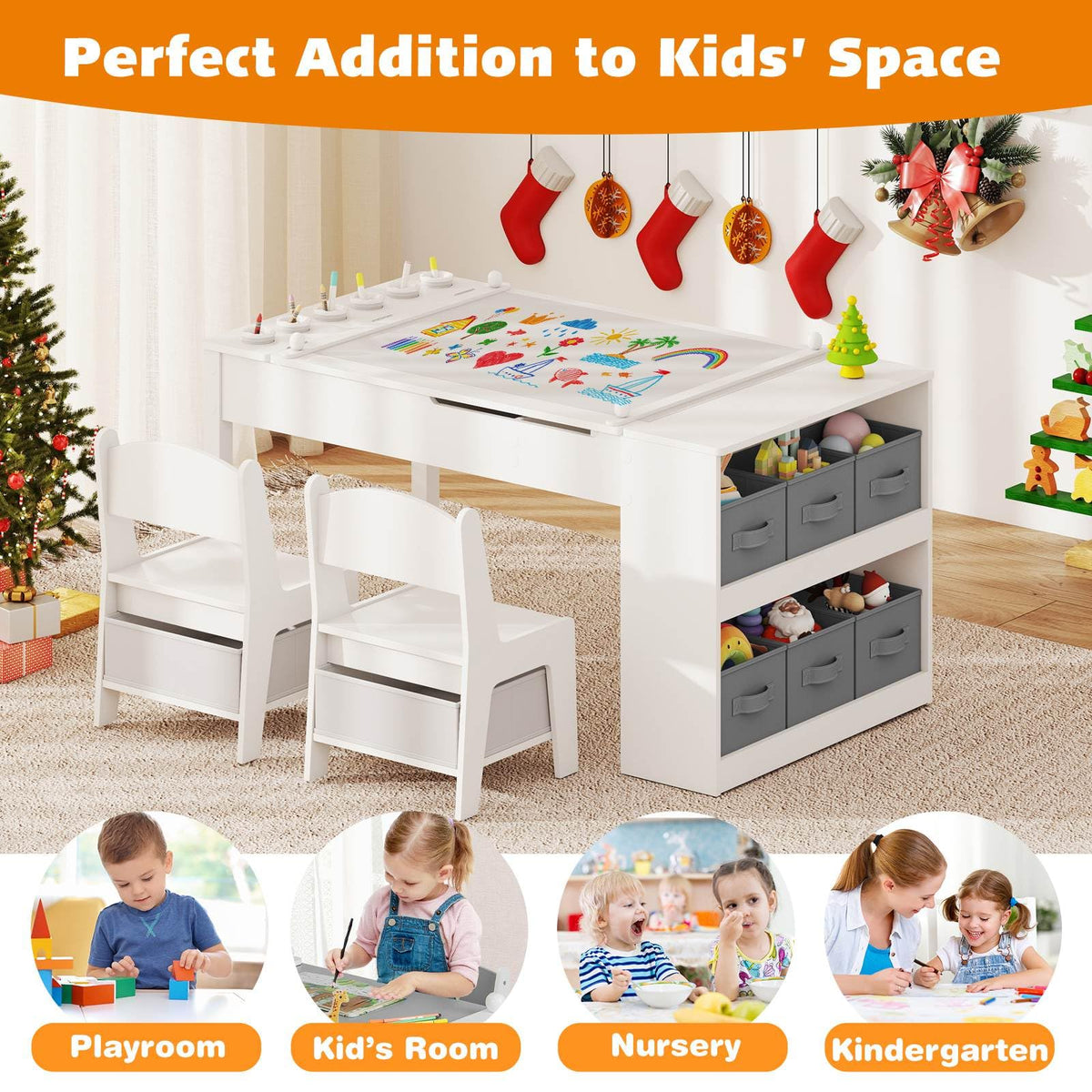 Multi-functional Kids Art Easel Table & Chair Set, Toddler Craft Drawing Writing Desk