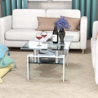 Giantex Rectangular Glass Coffee Table, Modern Coffee Table w/Lower Shelf, Lager Storage Space Tempered Glass Tabletop