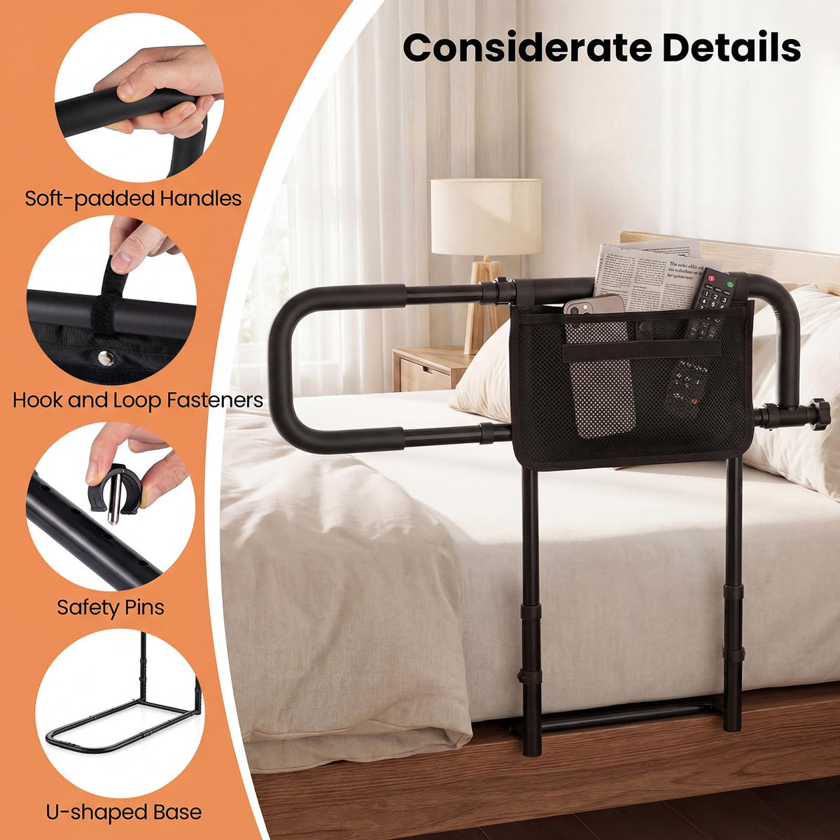Foldable Bed Rail for Seniors, Bed Rail for Elderly Adults Safety