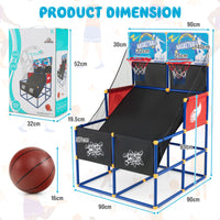 Kids Basketball Arcade Game, Dual Shot Basketball Game w/ 4 Balls & Inflation Pump for Indoor Outdoor Sport Play