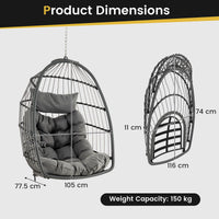 Hanging Egg Chair with Head Pillow & Large Seat Cushion (Without Chair Stand)