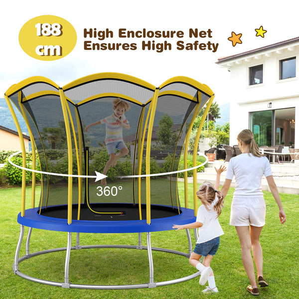 8FT Outdoor Trampoline with Galvanized Steel Frame and Enclosure Net